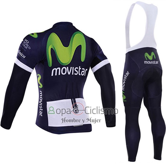 Movistar Ropa Ciclismo Culotte Largo 2016 Mangas Largas Blanco y Azul